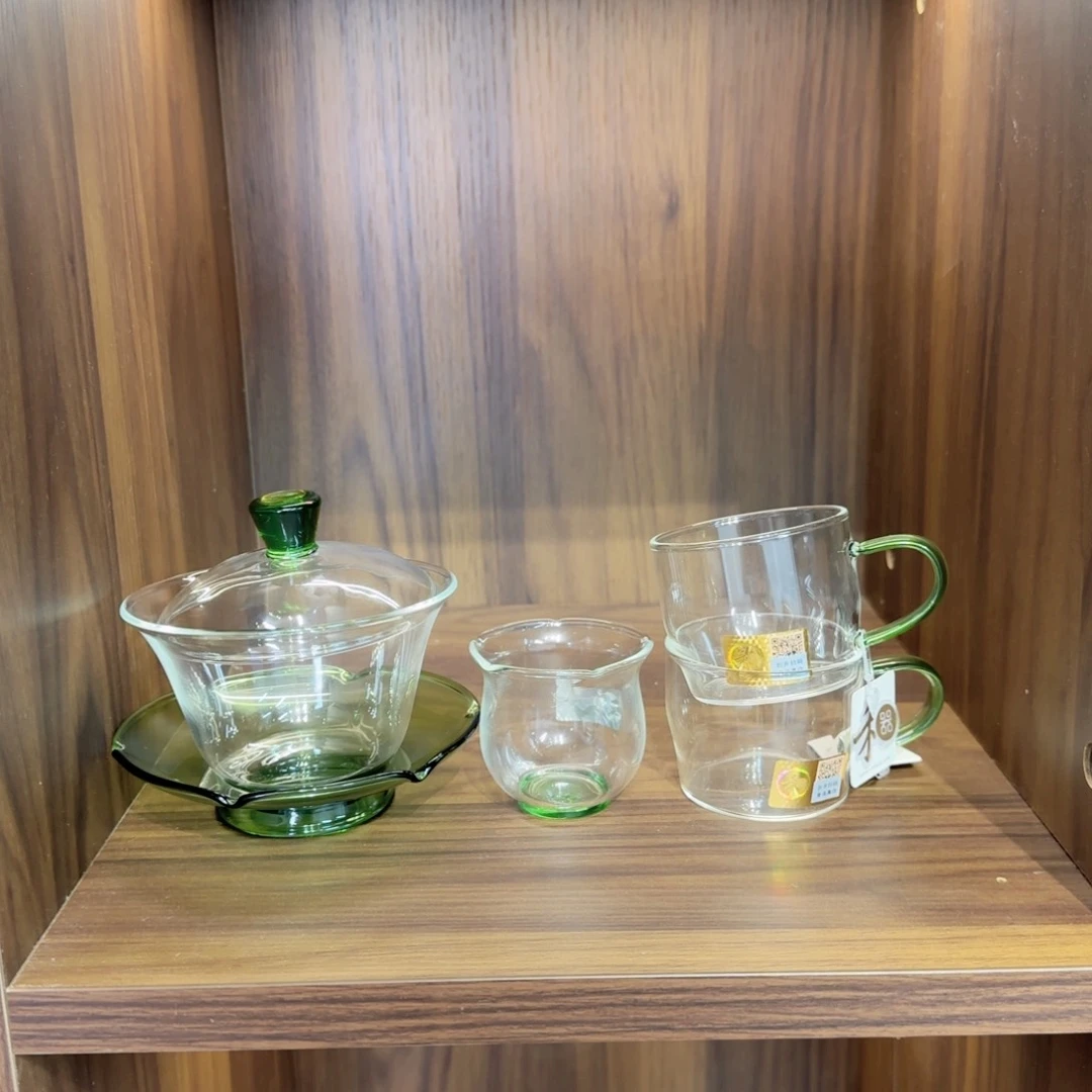 印*荷叶盖碗湖绿➕华蕊杯湖绿➕清尚杯湖绿2对