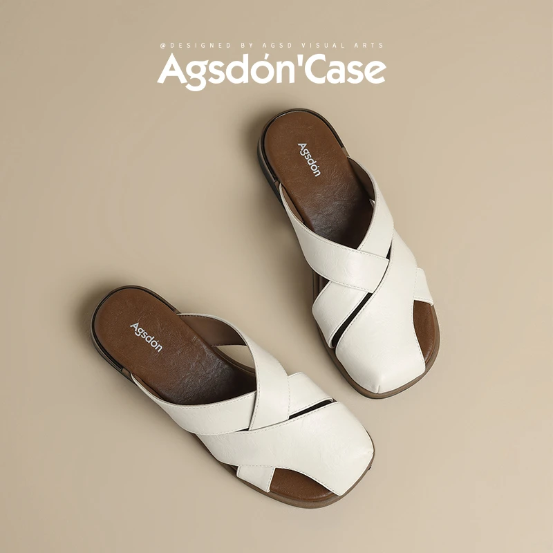 奥古狮登包头拖鞋女2025新款夏外穿平底单鞋法式一脚蹬凉鞋百搭xx