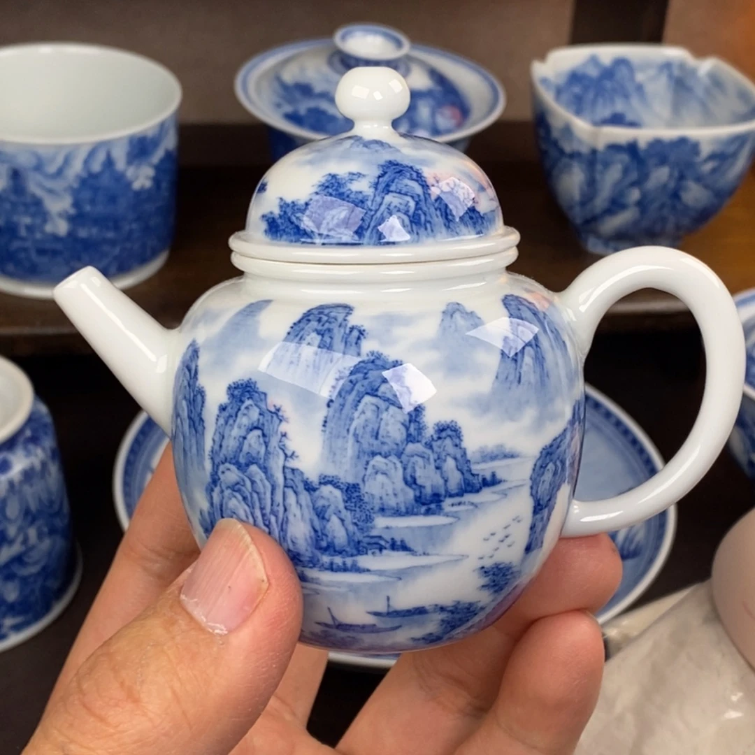 汪老师青花山水作品将军壶