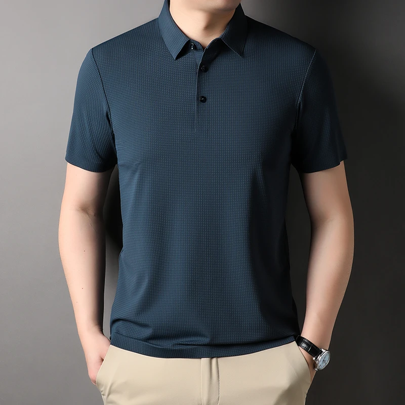 夏季弹力透气冰丝格纹提花男士短袖POLO衫休闲薄款半袖Z1484-761