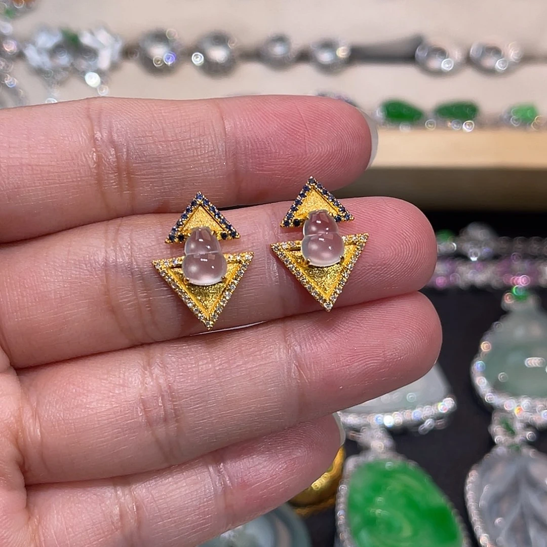 翡翠18K金镶嵌耳饰葫芦