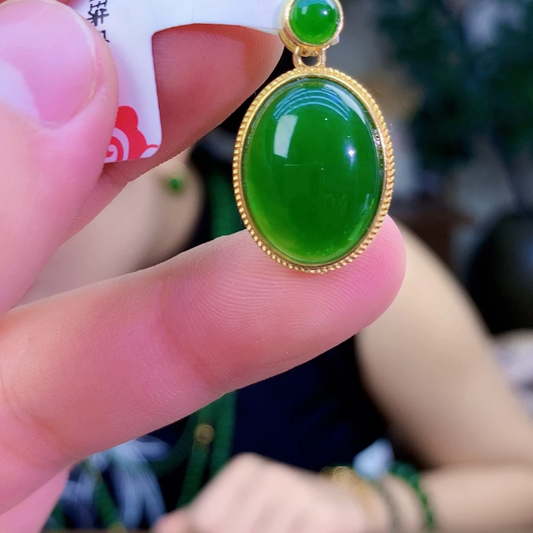 吊坠(不含链)银S925镶嵌和田玉（碧玉）吊坠