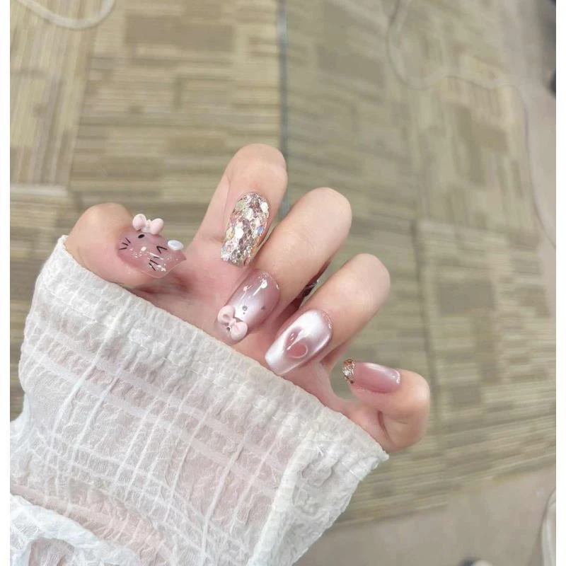 【萌kitty】手工穿戴甲10片装可拆卸宠粉爆款气质美甲贴W