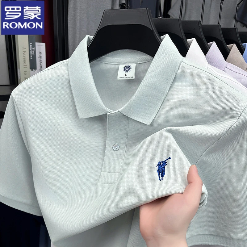 【100%纯棉】罗蒙夏季男士短袖T恤时尚刺绣凉爽百搭透气宽松POLO衫