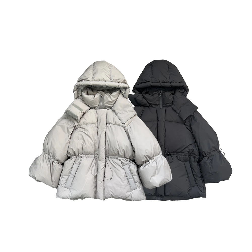 【新品上市】反设计感加厚保暖连帽收腰抽绳羽绒服百搭外套YF0617
