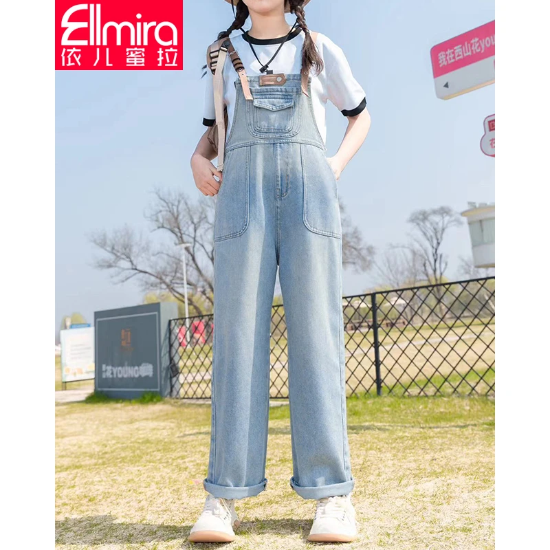 8207女童牛仔背带裤春装新品学院风大童女孩洋气韩版宽松潮流