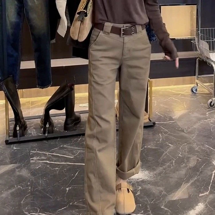 韩版时尚立体工装休闲裤女2025秋新款洋气设计感显瘦直筒阔腿长裤