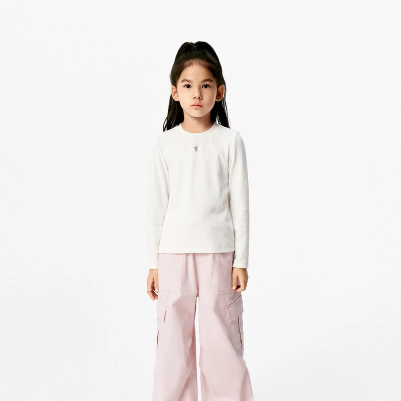littlemoco童装25春装新款女童针织衫简约打底长袖T恤#KBE1TEE015