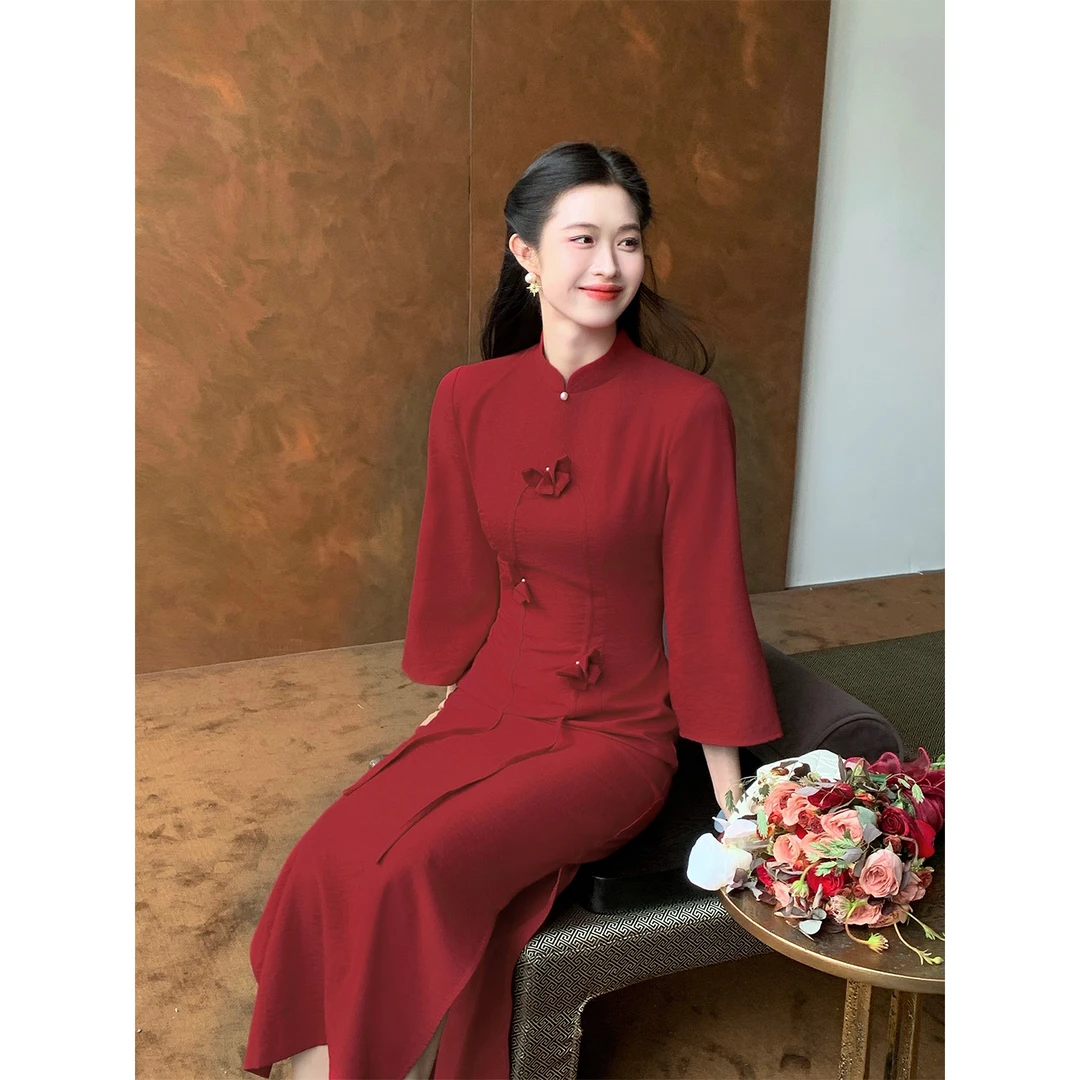 凌茜恣禾【蝶焰】国风新中式立体蝴蝶开叉连衣裙气质绝美改良旗袍裙