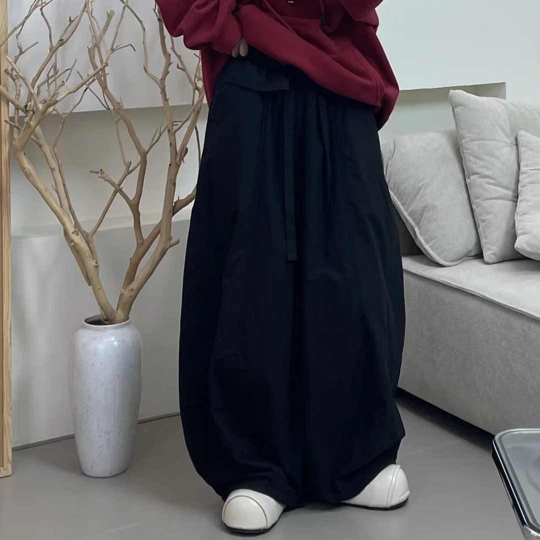 冬季新款复古宽松慵懒风夹棉弯刀裤阔腿裤5290款