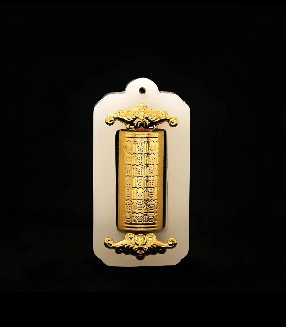 【月总】足金999镶嵌金丝玉-百福转金桶吊坠（赠合金链）