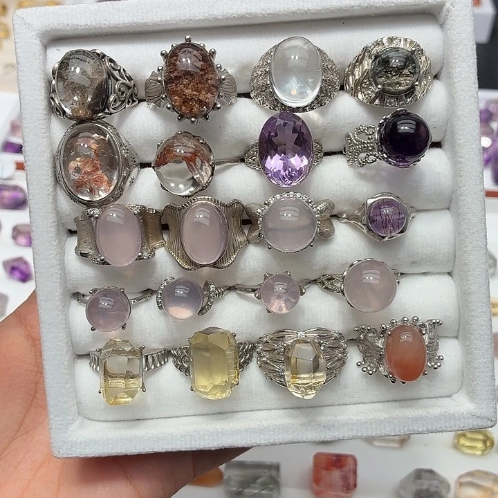 银S925镶嵌水晶珠宝半成品多宝戒指自选一颗