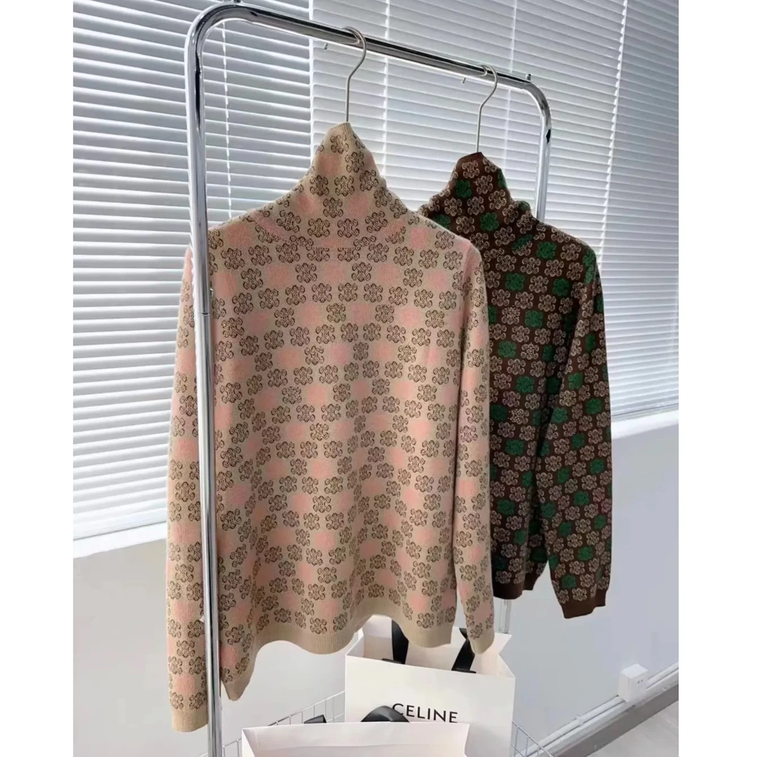 JL【老花高领打底衫】新款百搭时尚长袖针织-C