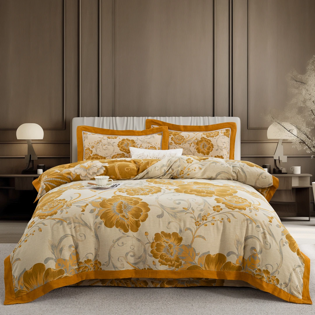 【花漾】国色芳华A类全棉双层纱色织提花柔软亲肤居家四件套