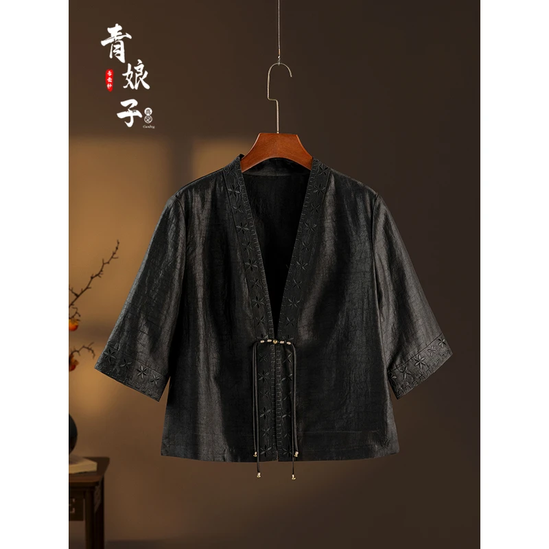 青娘子香云纱（绫峋）龟裂纹复古百搭薄款宽松中式汉服开衫51213