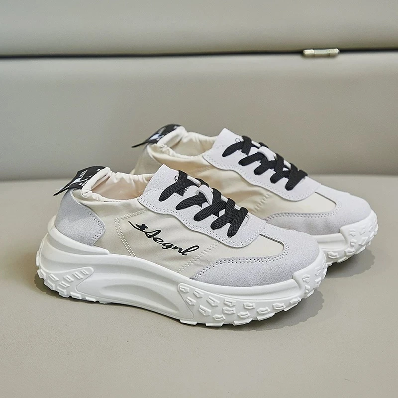 女生休闲时尚百搭厚底运动老爹鞋P007/Q013/007-米黑/米白