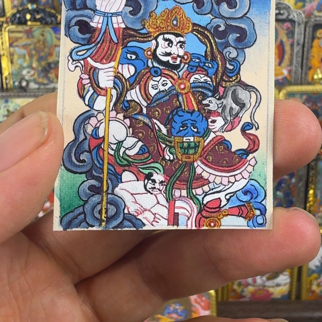 吊坠纯手绘财宝天王唐卡