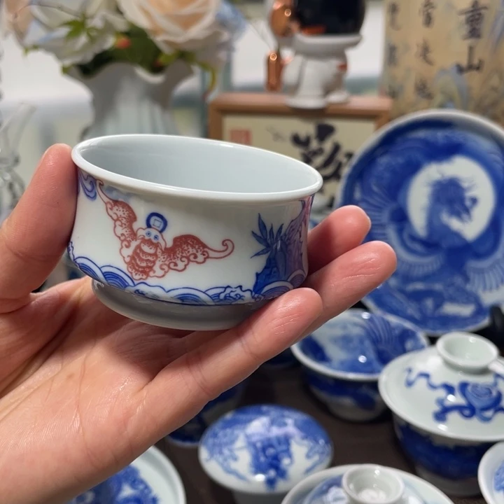 青花福山寿海马蹄杯杯