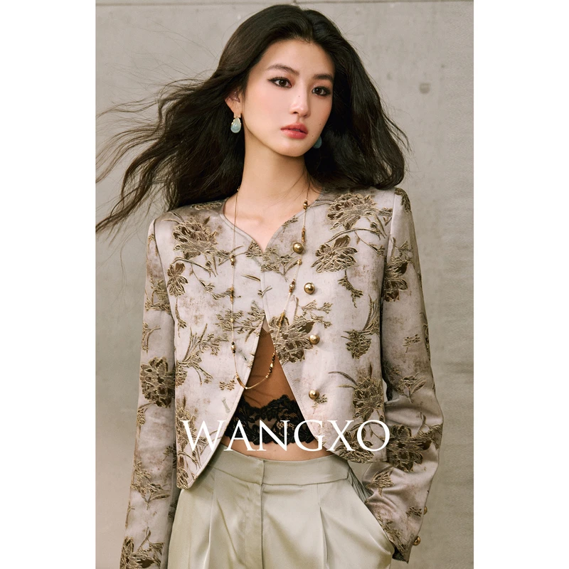 WANGXO  立体浮雕肌理莱赛尔提花外套250908W