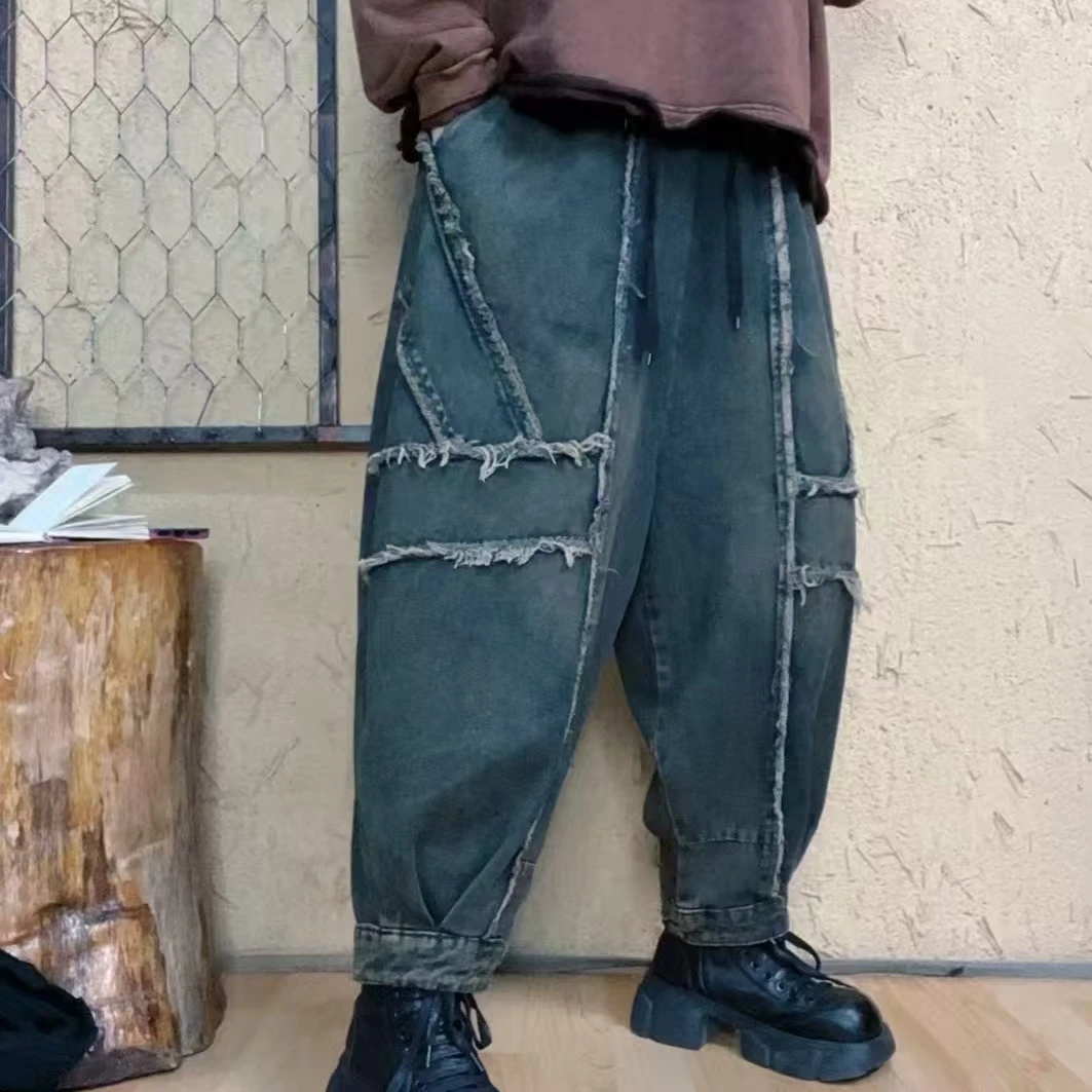 啵啵CM2088秋季百搭个性毛边牛仔裤