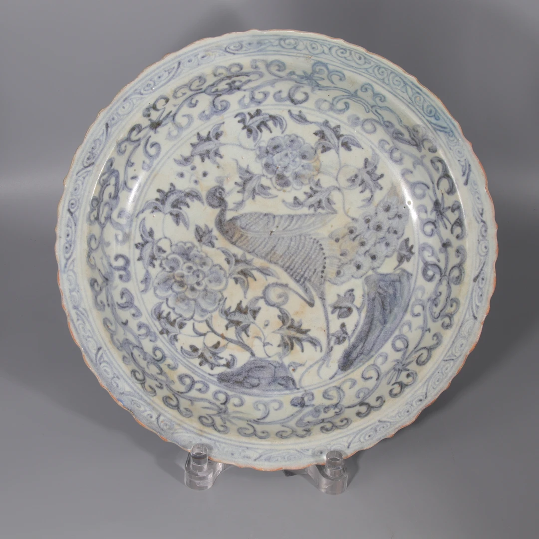 青花洞石花鸟纹盘 H407-129