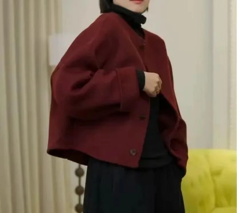 秋冬新款2024立领设计感气质短款双面呢大衣84211