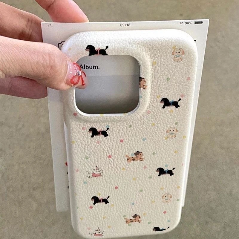 奥菲顿彩色波点小狗狗适用苹果161514promax手机软壳1312卡通11套