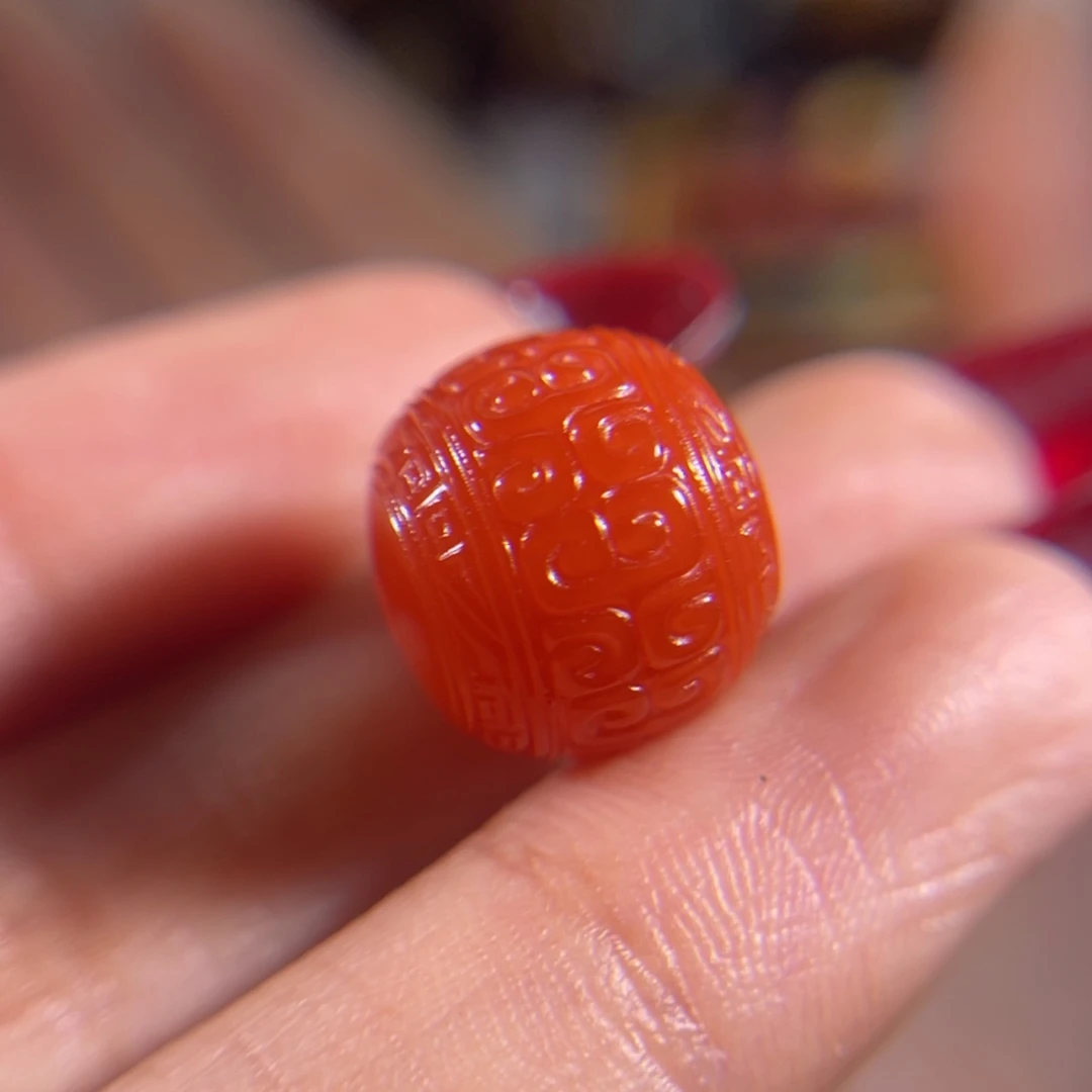 南红玛瑙未镶嵌老形回纹珠13.7mm