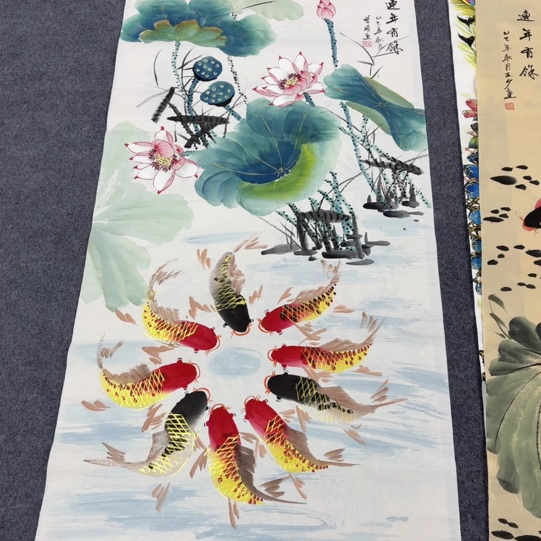 国画140×70金线鱼手绘画画画