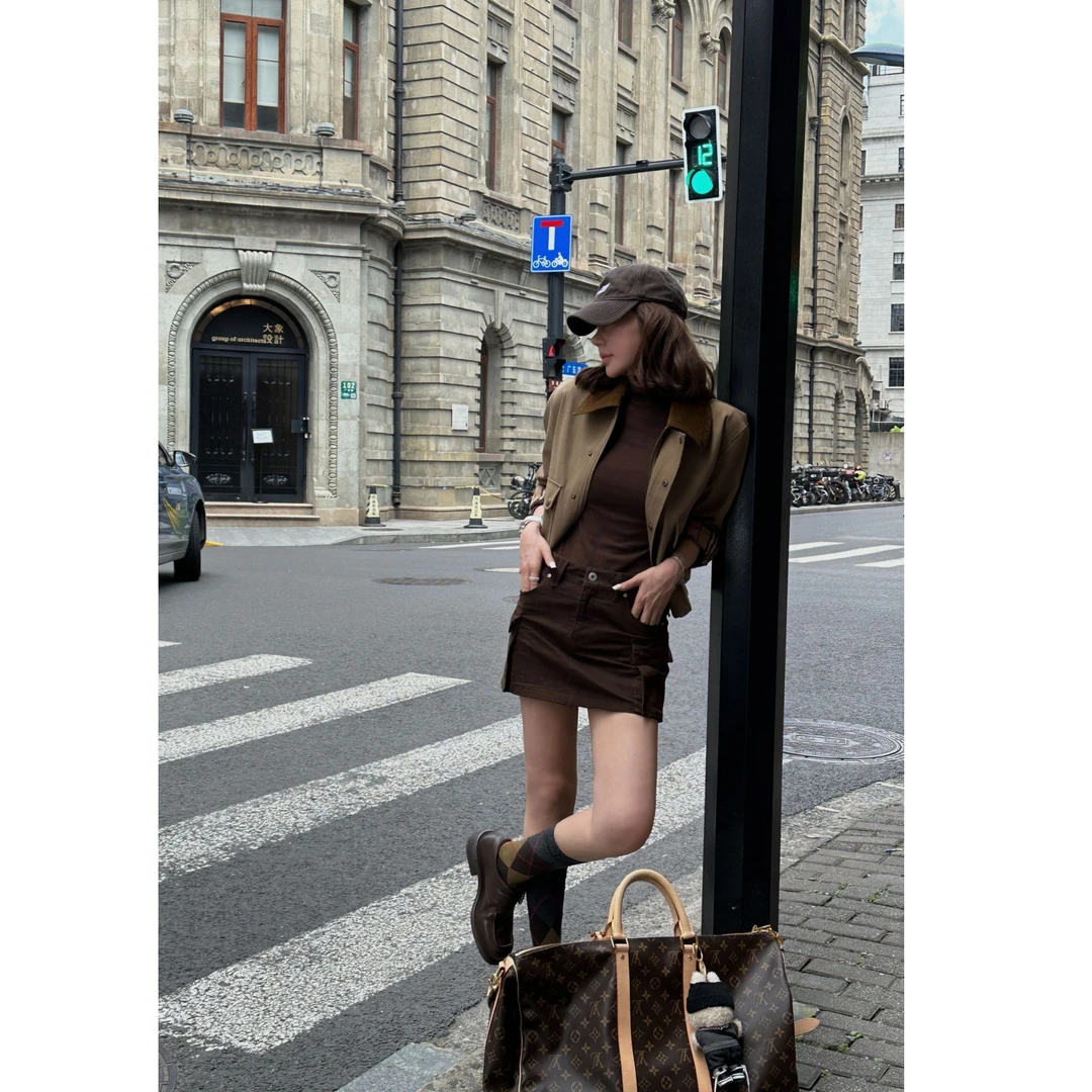 ANNA FREE 2025秋季休闲百搭复古宽松翻领夹克长袖外套女ZCE25690