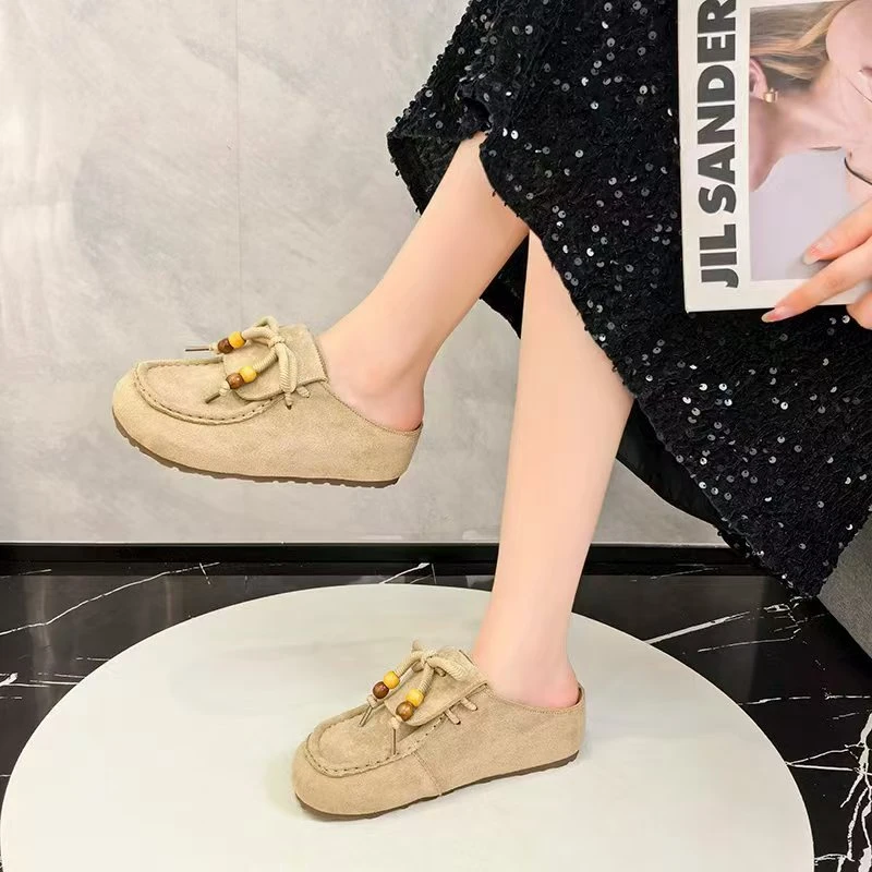 2025秋季新款4公分增高厚底包头勃肯鞋女休闲百搭一脚蹬串珠拖鞋