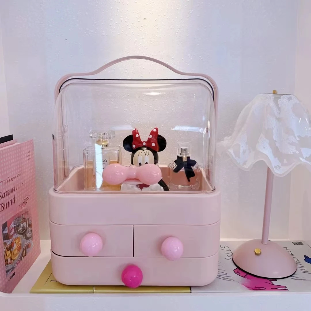 化妆品收纳盒桌面防尘抽屉带盖梳妆台口红护肤品带盖收纳整理箱