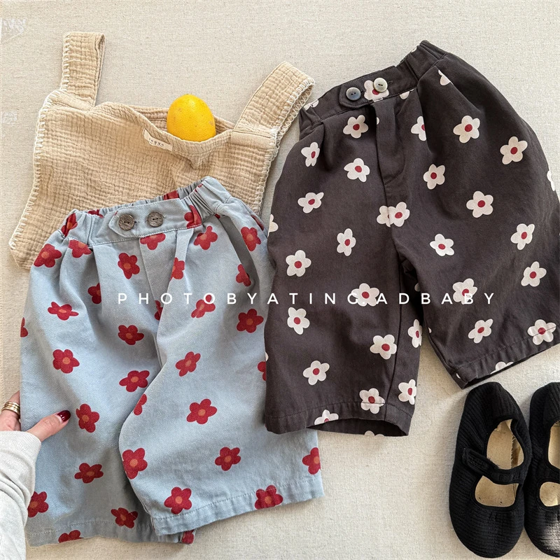 CoCoNut.春季女童女宝宝韩版七分裤中裤防蚊裤印花朵宽松薄款潮款