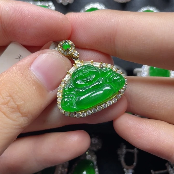 翡翠银S925镀金镶嵌颈饰吊坠