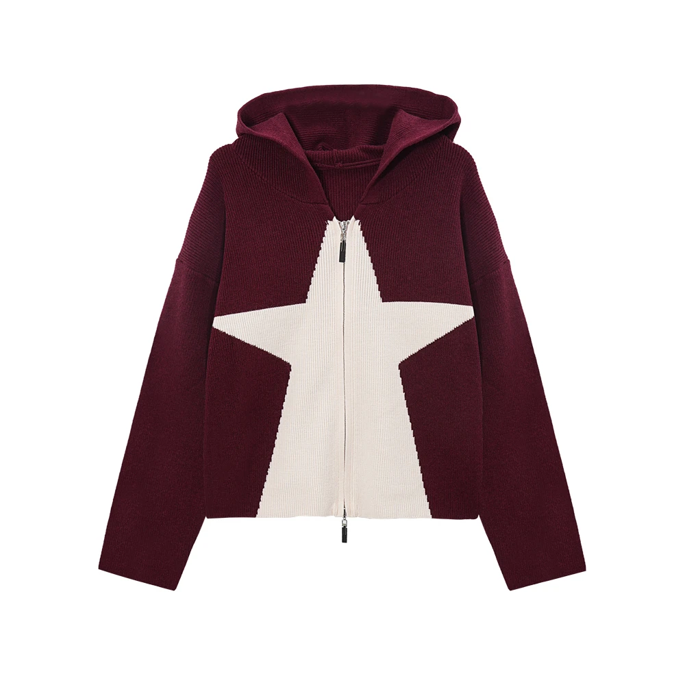 A 6288 秋季新款2024长袖针织开衫连帽卫衣拼接双拉链上衣