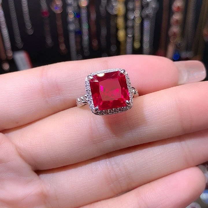 红宝石戒指银S925镶嵌10