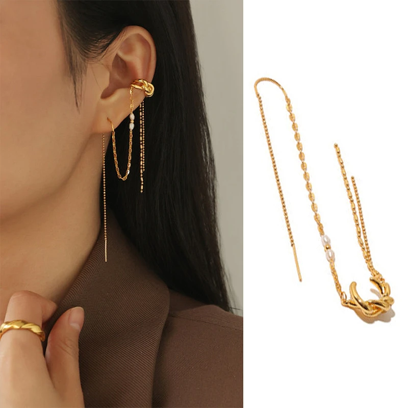 铜合金耳饰 高级感耳夹耳环一体式女小众耳骨夹耳线冷淡风耳饰