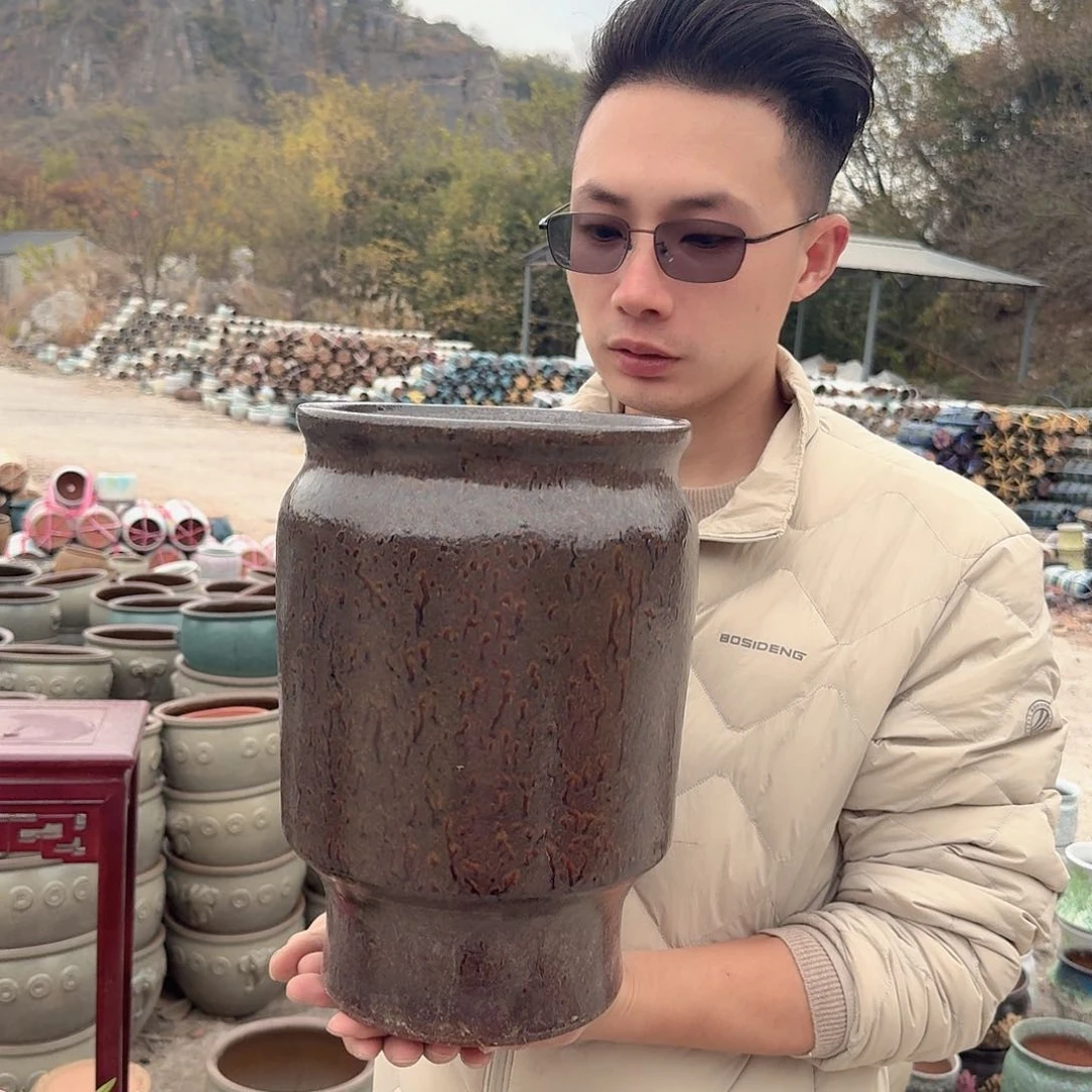 紫砂花盆口21高31（一个直筒柴烧鎏金