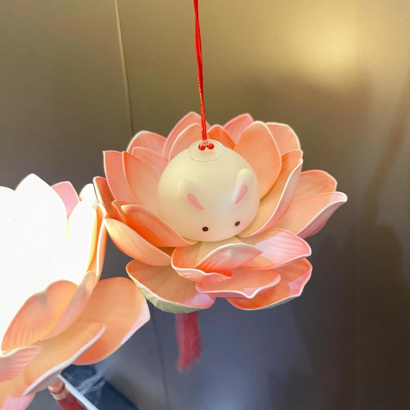 中秋灯笼手工diy材料包可爱国风莲花荷花小兔子手提花灯礼物礼品
