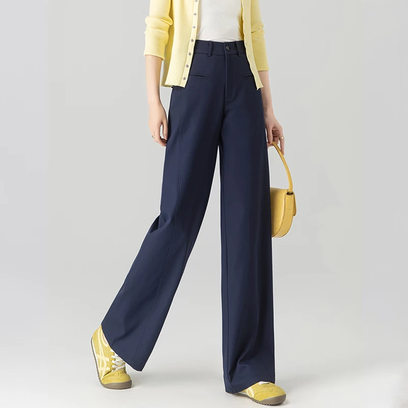 念吾西装裤女2025新款爆款高腰藏青直筒休闲裤垂感高级感阔腿裤