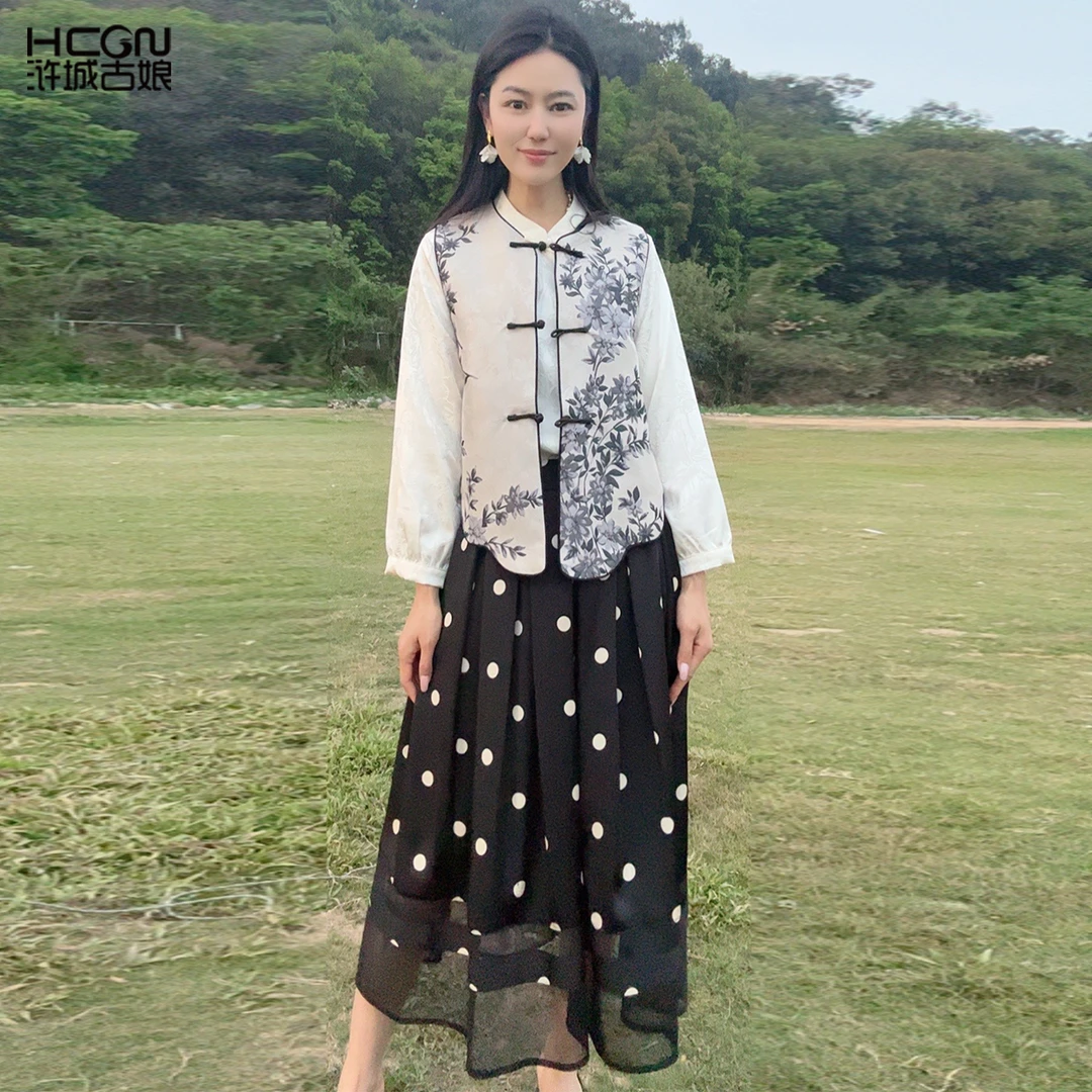 中式黑白点减龄显瘦气质夏季女士时尚半裙WB2504200