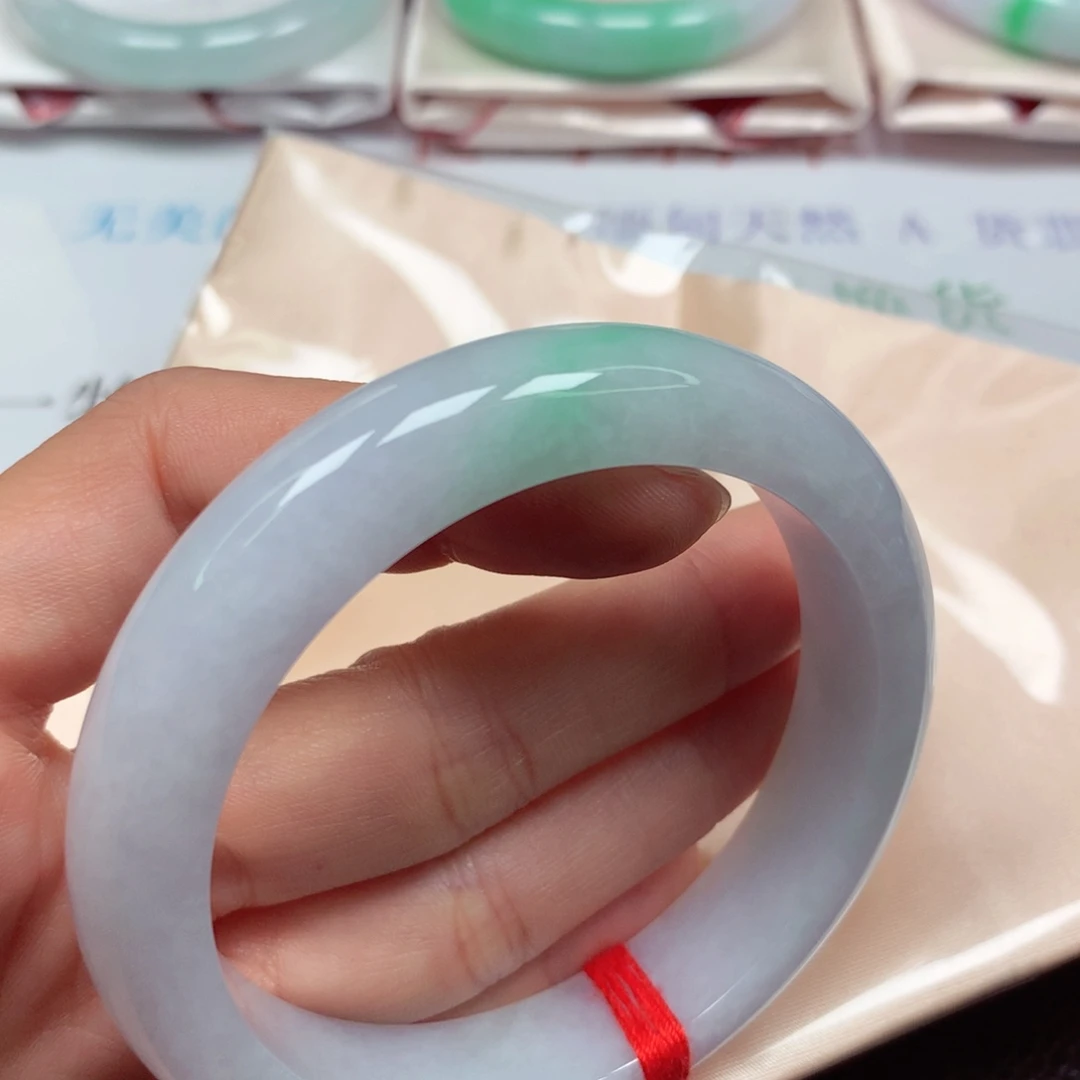翡翠未镶嵌手镯冰胶淡春紫飘果阳绿5960