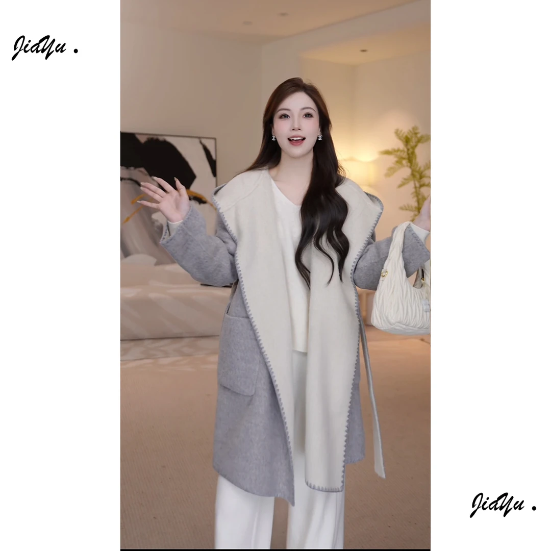 小璇【尼斯周末】双面双穿设计师慵懒风秋冬双面毛呢羊毛大衣25D195