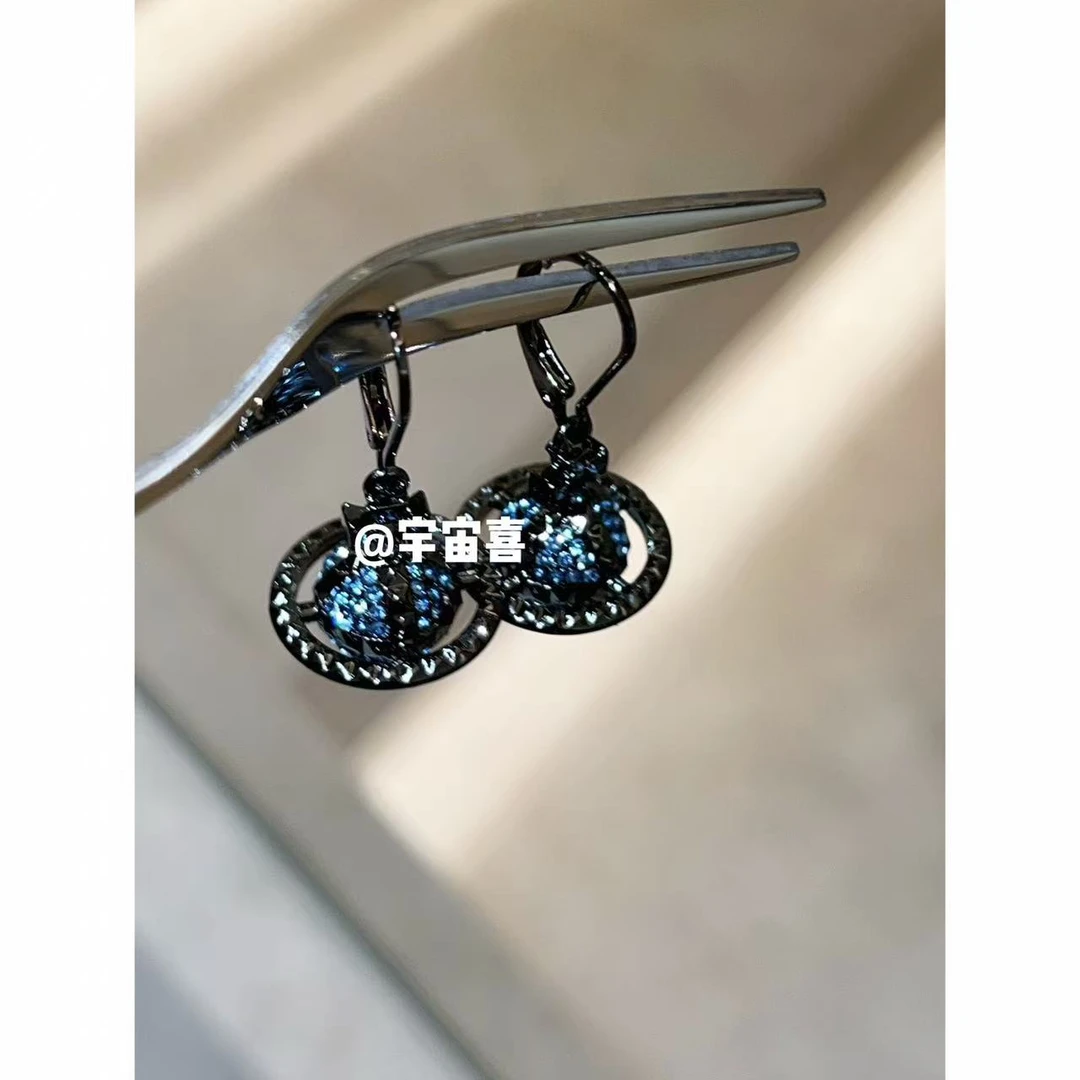 铜合金锆石耳饰 L4-002【盔甲枪色蓝锆星球orb耳扣】