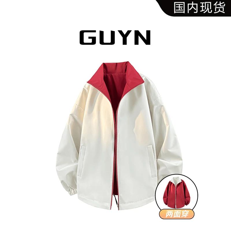 【品牌现货】GUYN双面穿立领夹克男士春秋季潮牌美式休闲情侣外套女