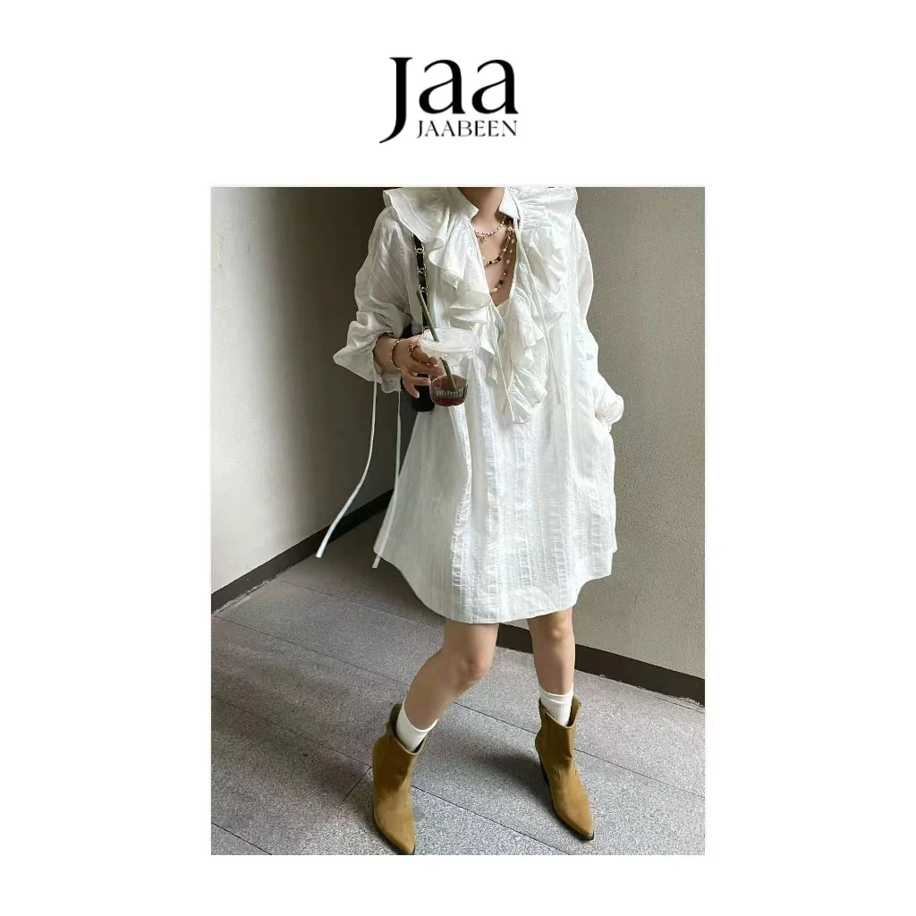 『JAABEEN』25AW秋冬荷叶边领连衣裙宽松小众设计师款 25CQ0140