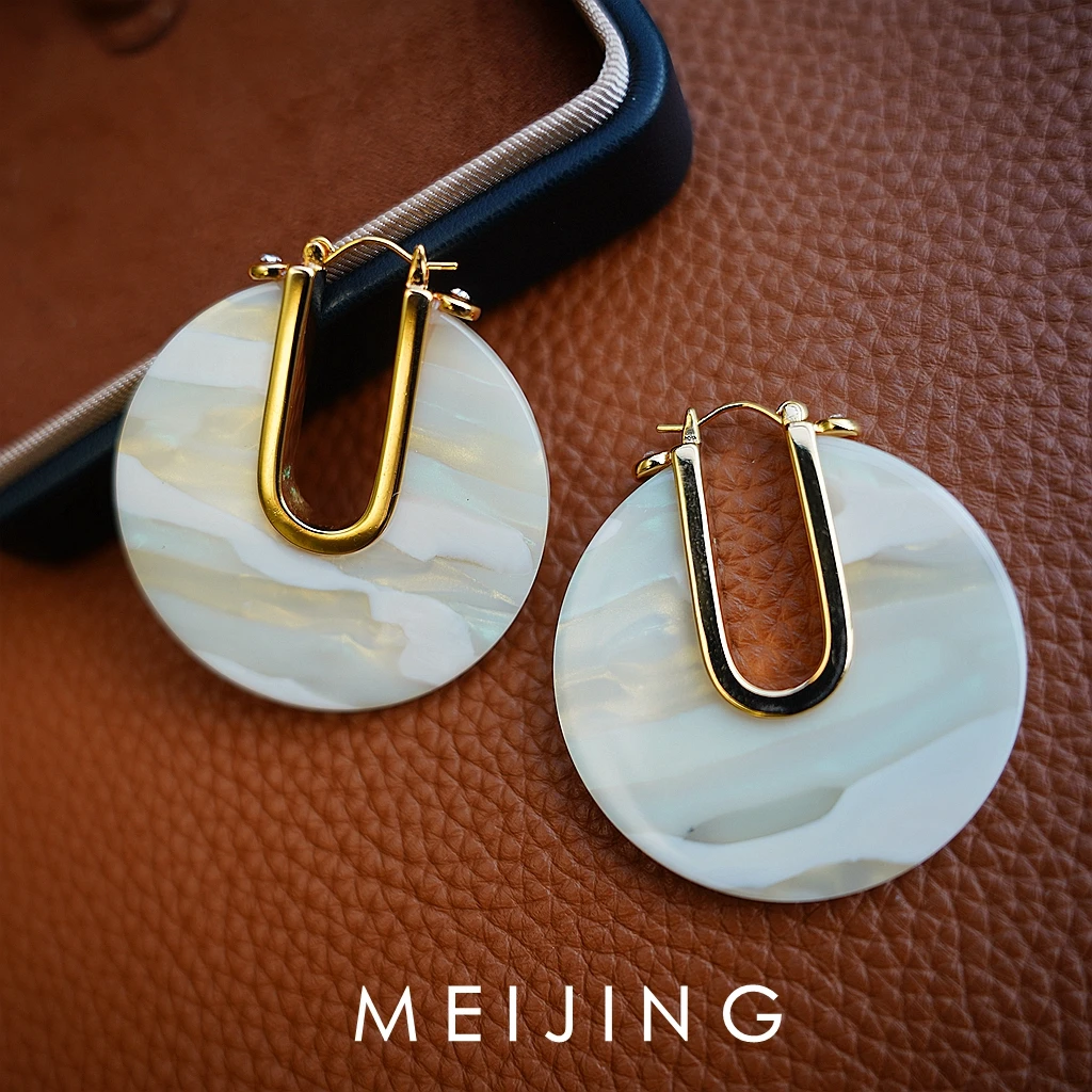 黄铜树脂耳饰 【追月】复古夸张气质时尚优雅仿大理石纹理大耳圈