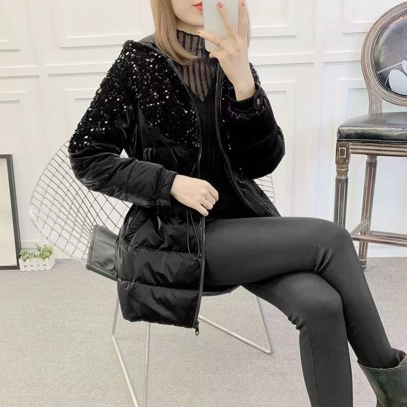 0997 M1 XL1欧洲站冬装欧货潮亮片重工刺绣棉服洋气减龄棉衣外套