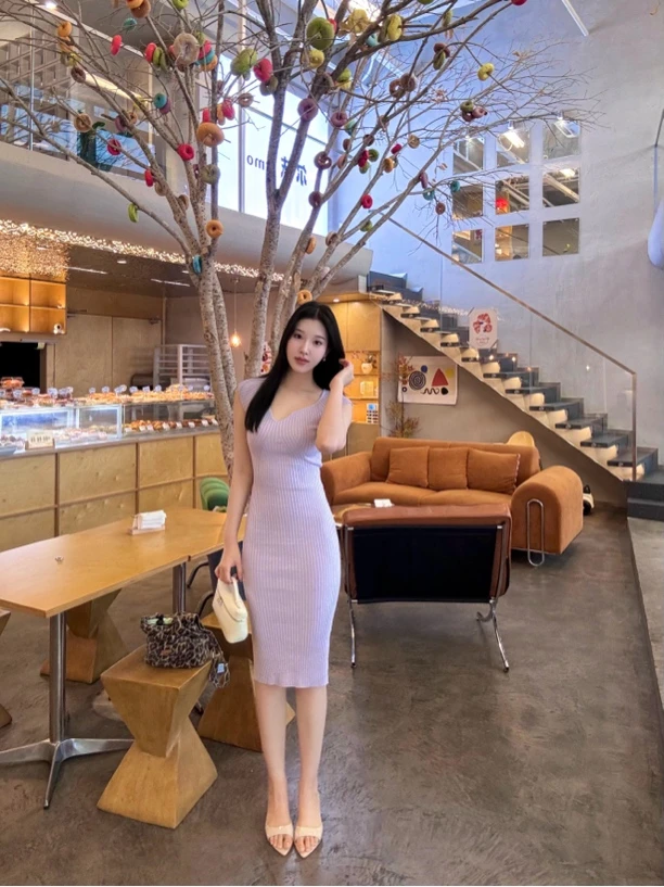 金迪 定制 梦幻紫显白温柔治愈针织连衣裙