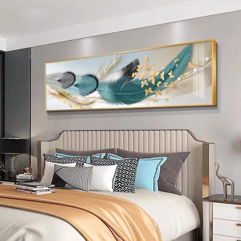 C47轻奢羽毛床头画主卧装饰画现代简约温馨客厅挂画北欧卧室壁画